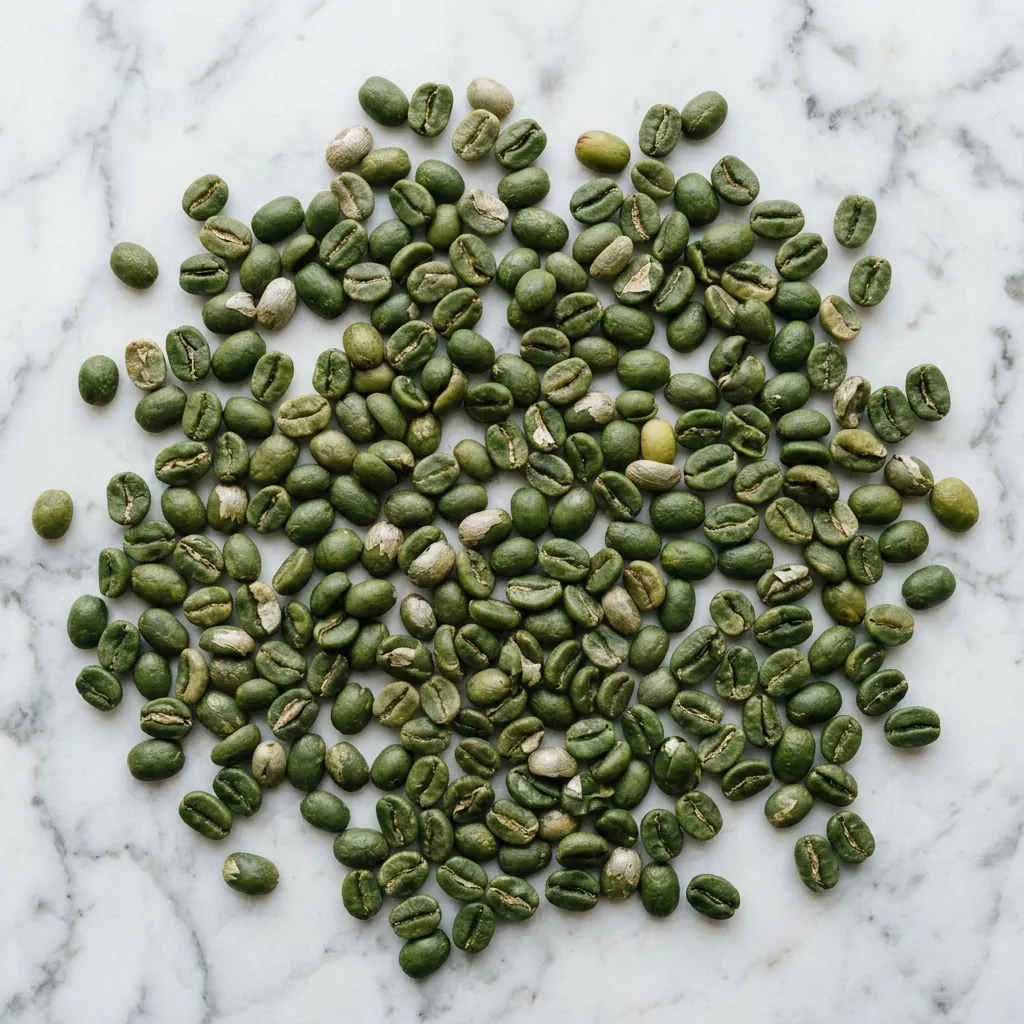 Raw green coffee beans overhead - green coffee bean extract supplement